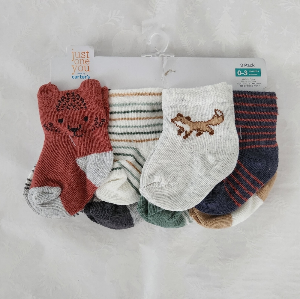 💕✨️NWT Carter's Just one you 8 pack Baby socks 0-3 months animal print stripe